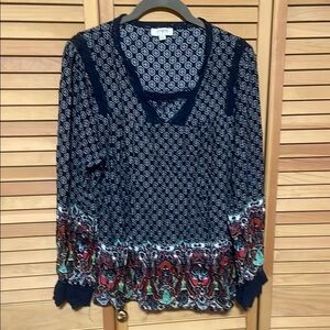 Umgee Blue Graphic Relaxed Blouse